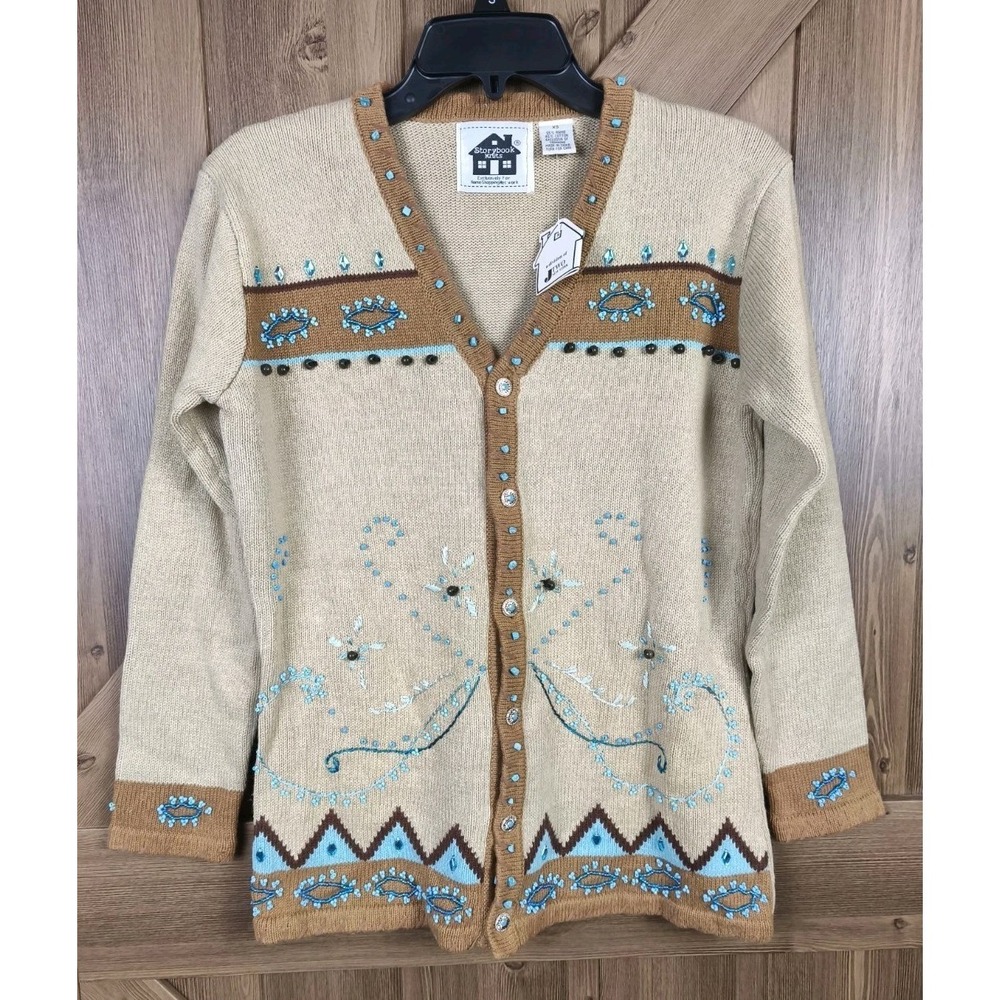 NWT Storybook Knits 2 Pc Sweater Set XS Southwestern Western Beaded Ramie Cotton